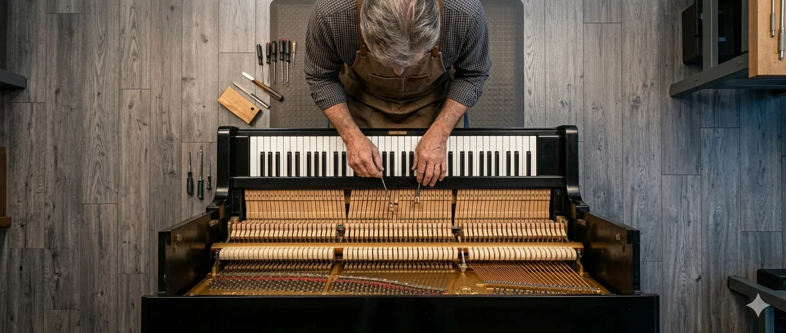 Piano Service In Progress From Above In Chicago